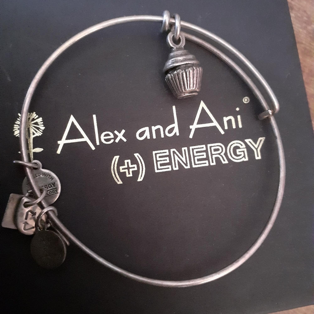 Alex and Ani silver 3D cupcake charm bracelet